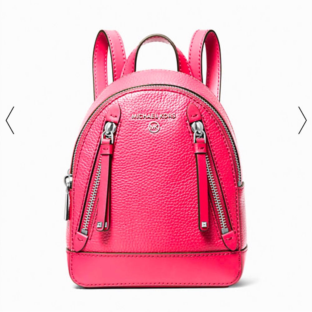 Brooklyn Extra-Small Pebbled Leather Backpack- Hot pink - Picture 1 of 11